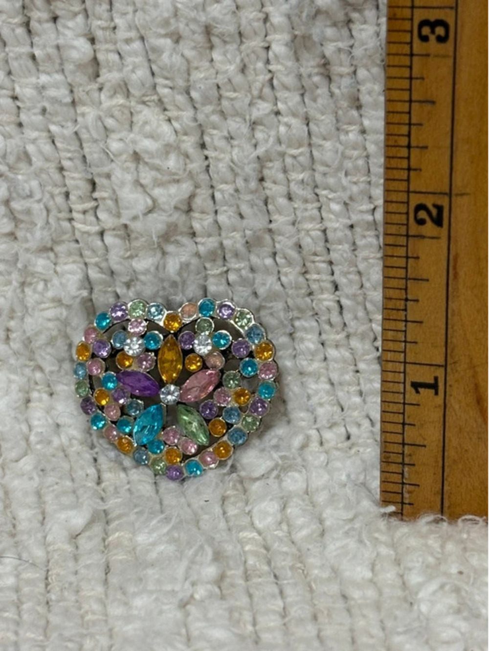 silver-tone multi-color rhinestone heart brooch